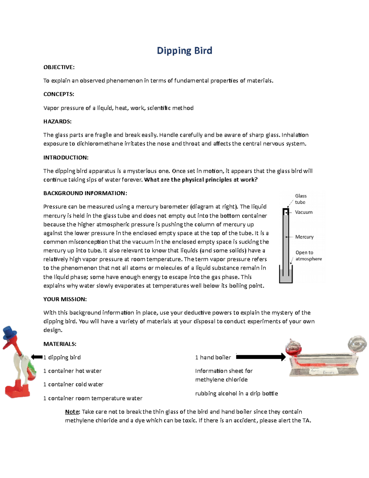 Dipping Bird: Chemistry & Heat Science Activity