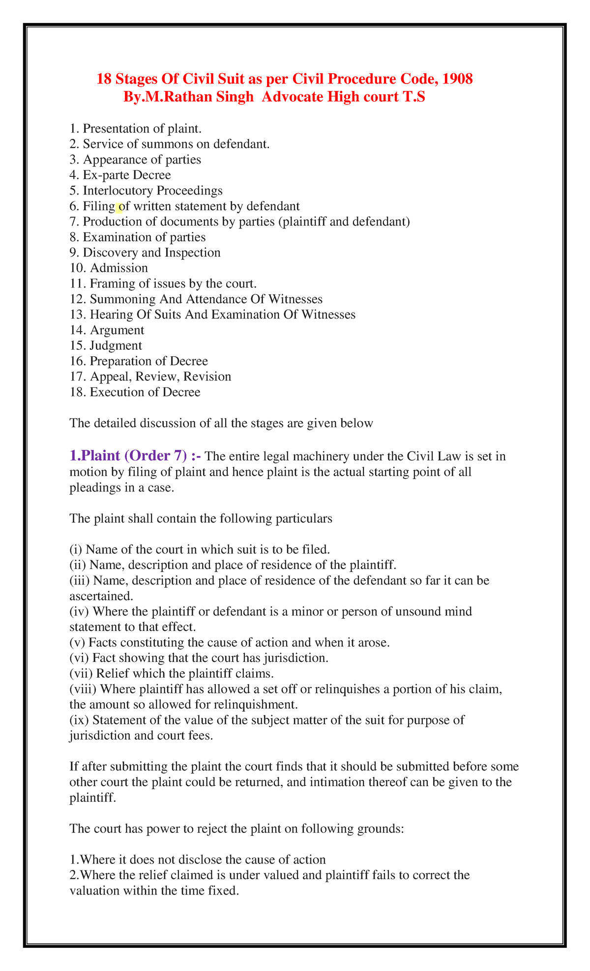 18 Stages Of Civil Suit As Per Civil Procedure Code By M Rat 18 Stages Of Civil Suit As Per 1242