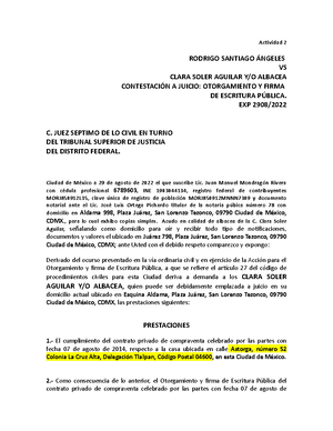 Contestacion A Juicio DE Demanda Otorgamiento DE Firma DE Escritura Pública  - Actividad 2 RODRIGO - Studocu