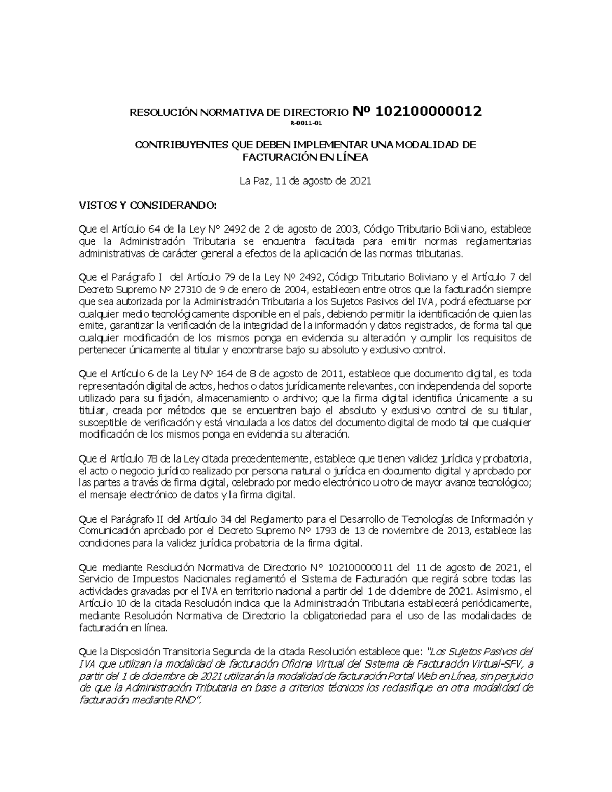 RND 102100000012 Implementacion Factura EN Linea - RESOLUCIÓN NORMATIVA ...