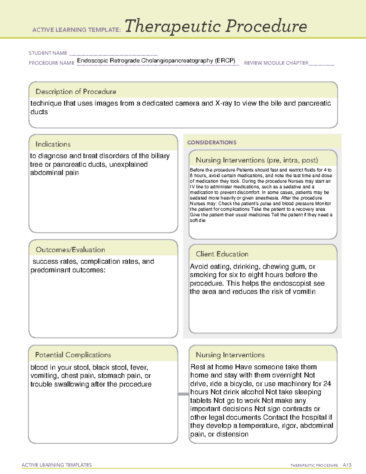 Diagnostic ERCP - coursework - ACTIVE LEARNING TEMPLATES TherapeuTic ...