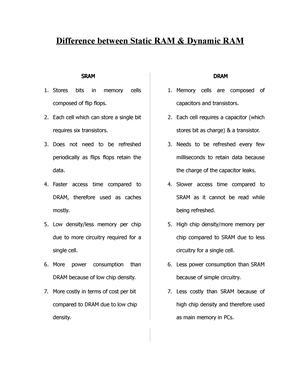 Difference between dynamic and sale static ram