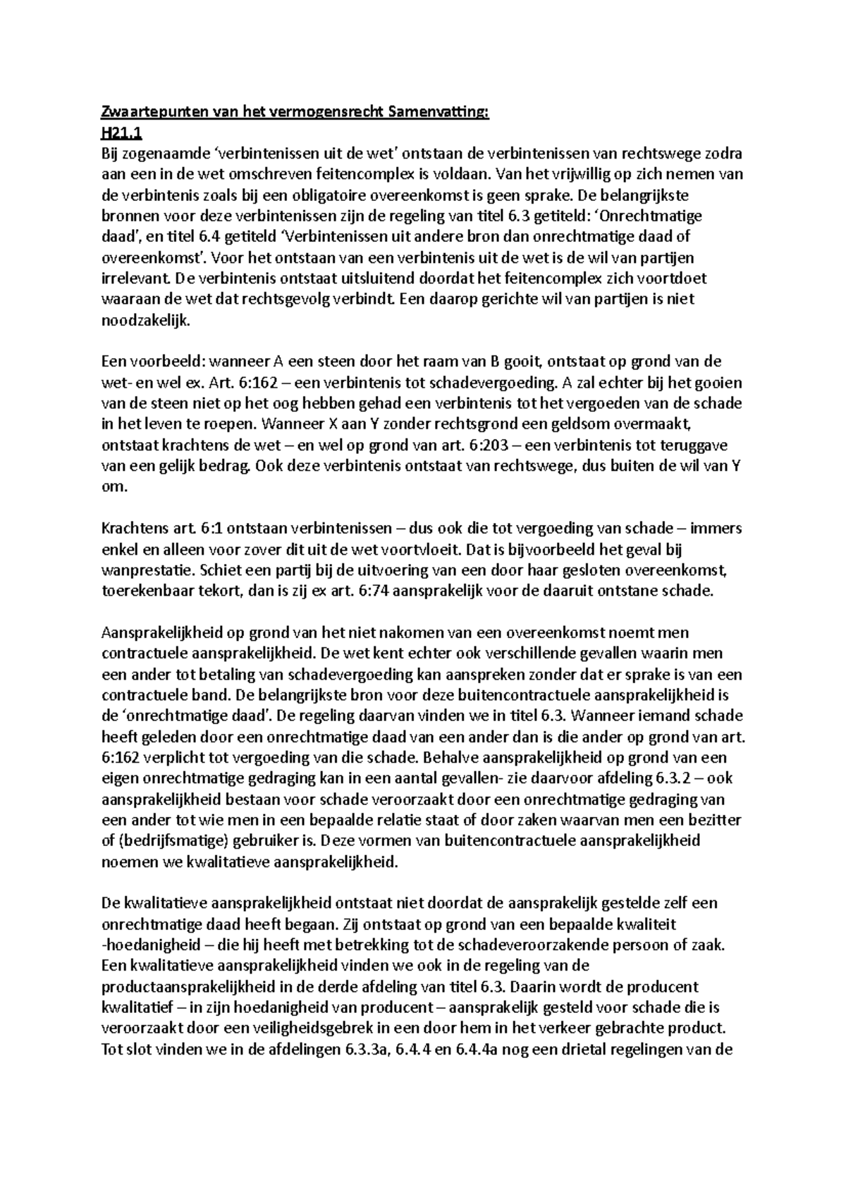 Zwaartepunten Van Het Vermogensrecht Samenvatting - Van Het Vrijwillig ...