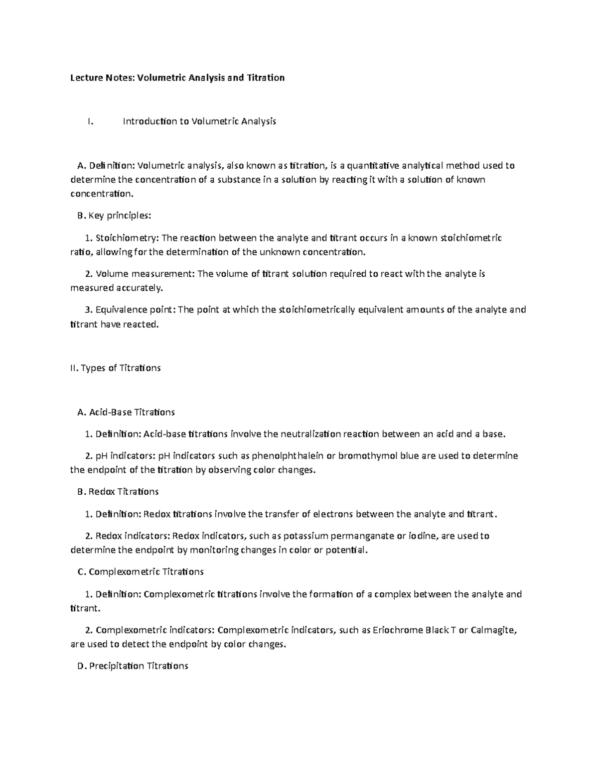 Lecture Notes: Volumetric Analysis and Titration - Introduction to ...