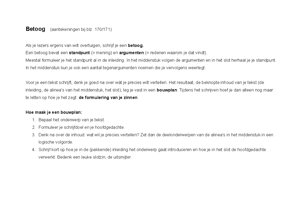 Betoog - 170/171) Als je lezers ergens van wilt overtuigen, schrijf je
