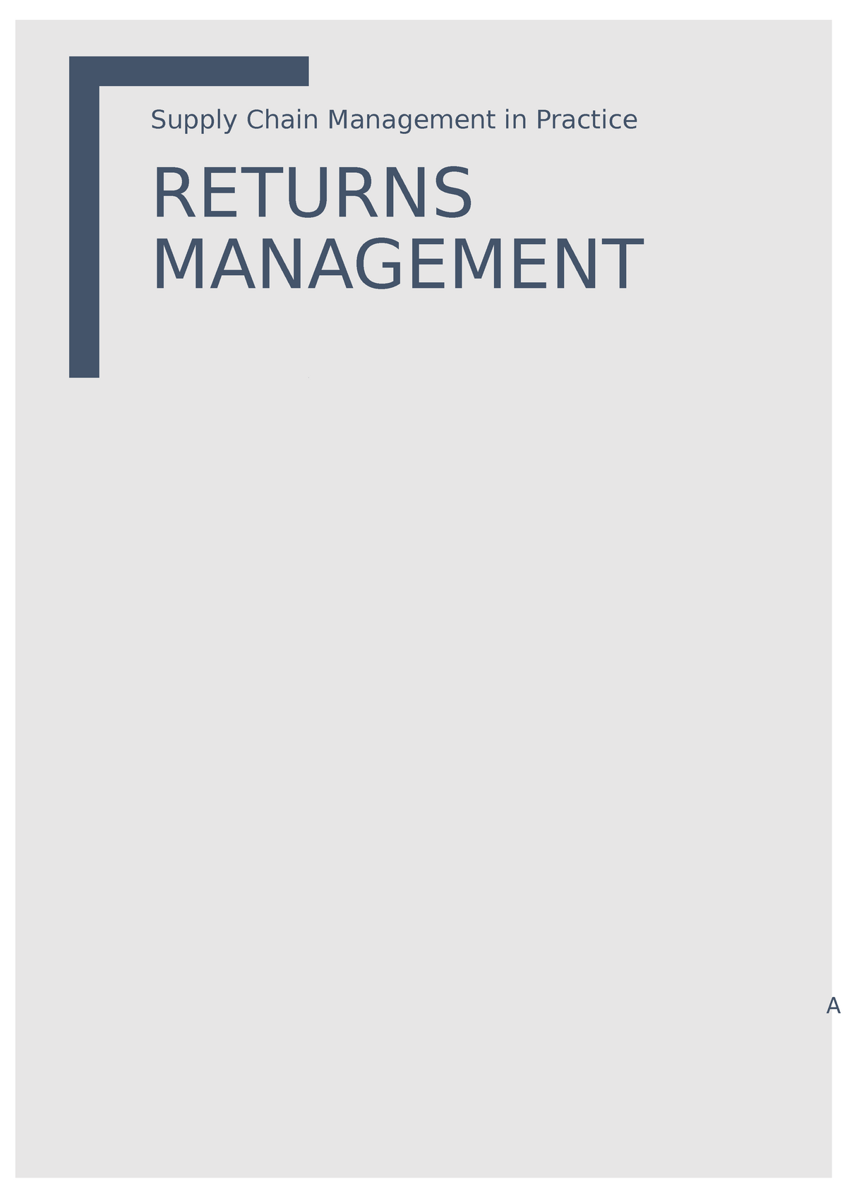 Returns Management Within A Business Enterprise - Strategic Business ...