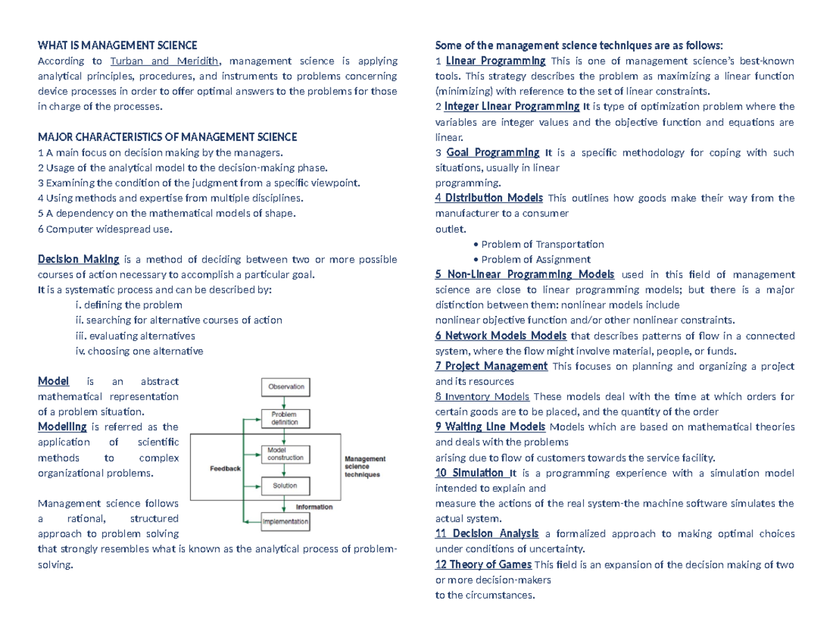 MGT 208 1 - notes on management science - WHAT IS MANAGEMENT SCIENCE ...