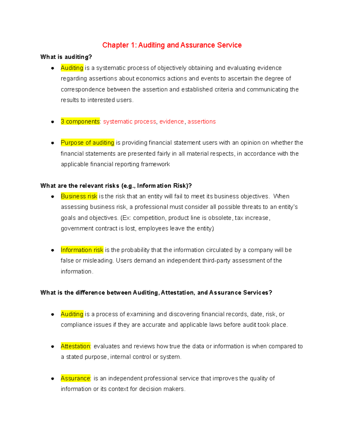 Acct 402 Exam 1 Study Guide - Chapter 1: Auditing And Assurance Service ...
