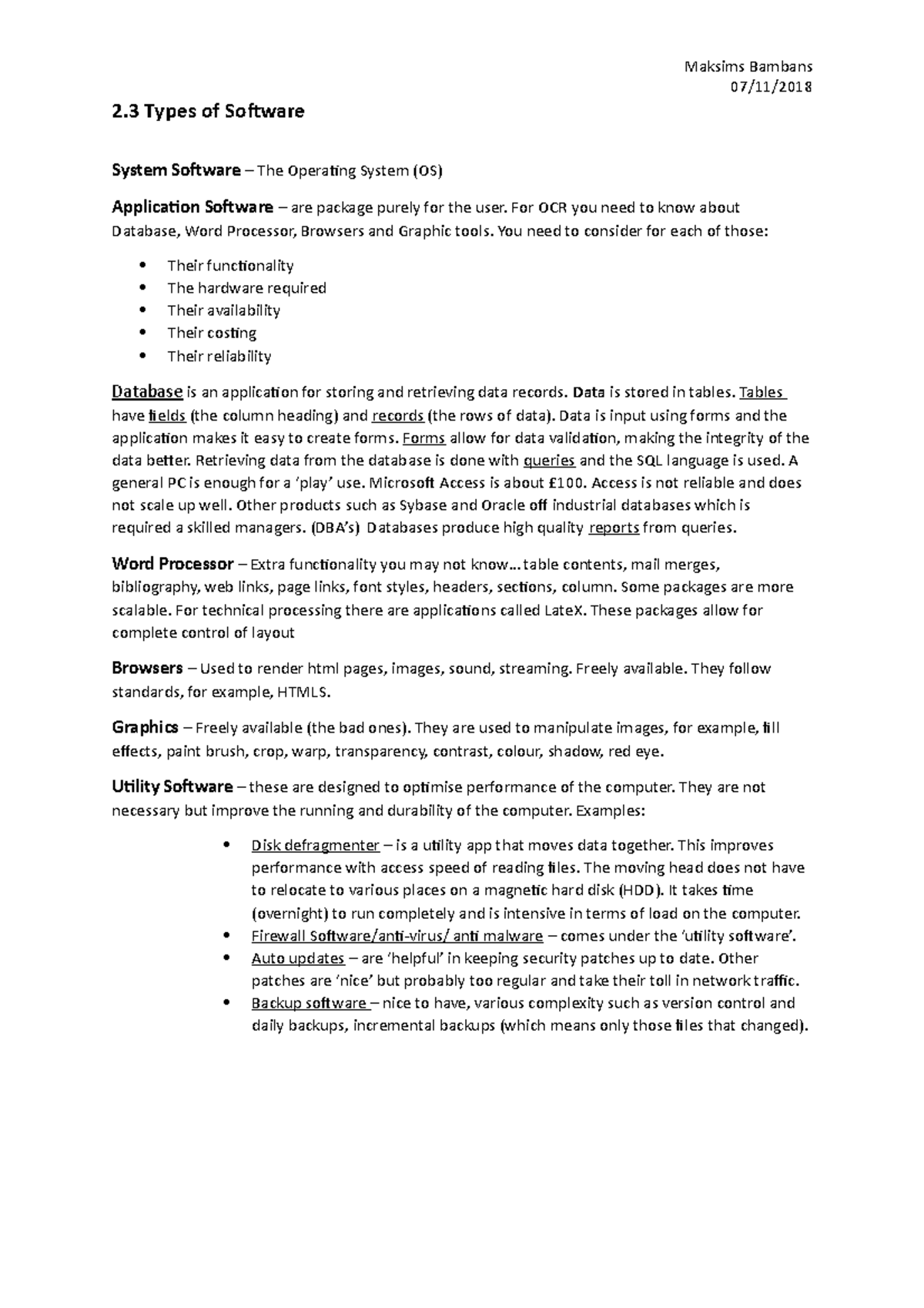 Types of Software - Maksims Bambans 07/11/ 2 Types of Software System ...