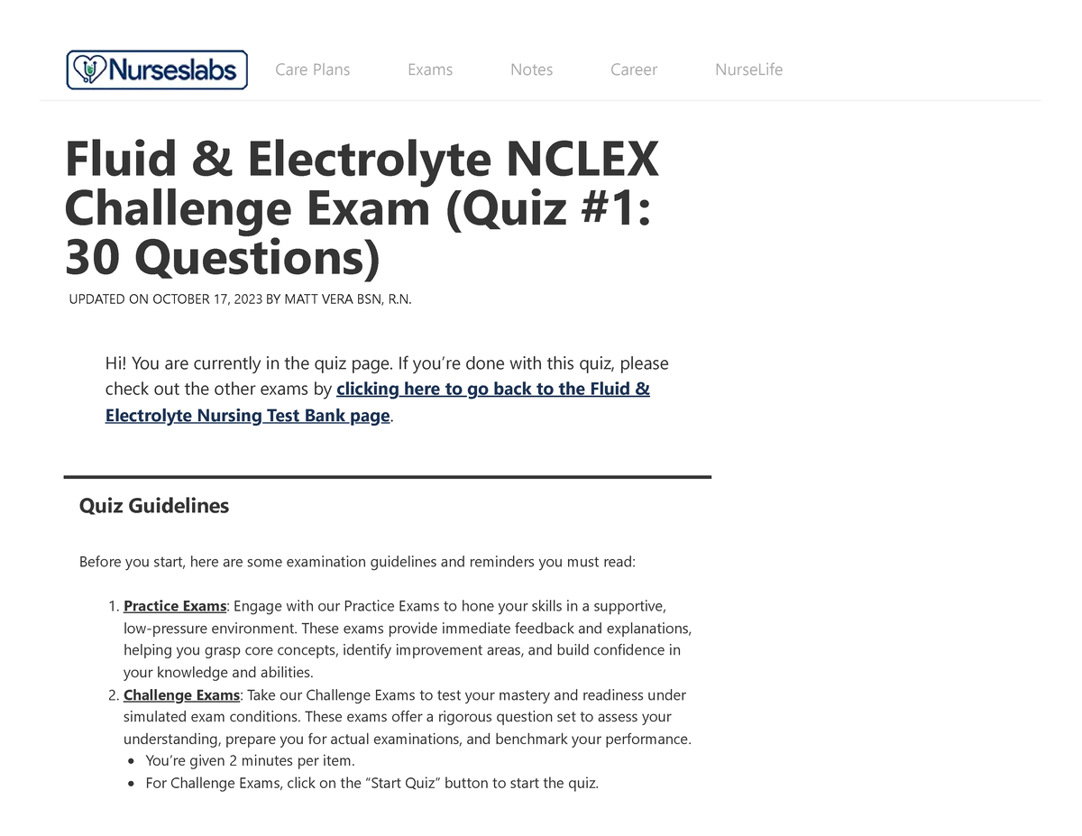 Practice Questions Fluids And Electrolytes Fluid Electrolyte Nclex Challenge Exam Quiz