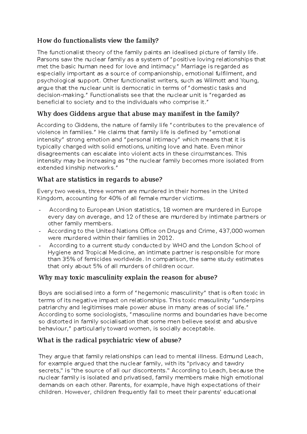 Sociology HW - Darker side to the family - How do functionalists view ...