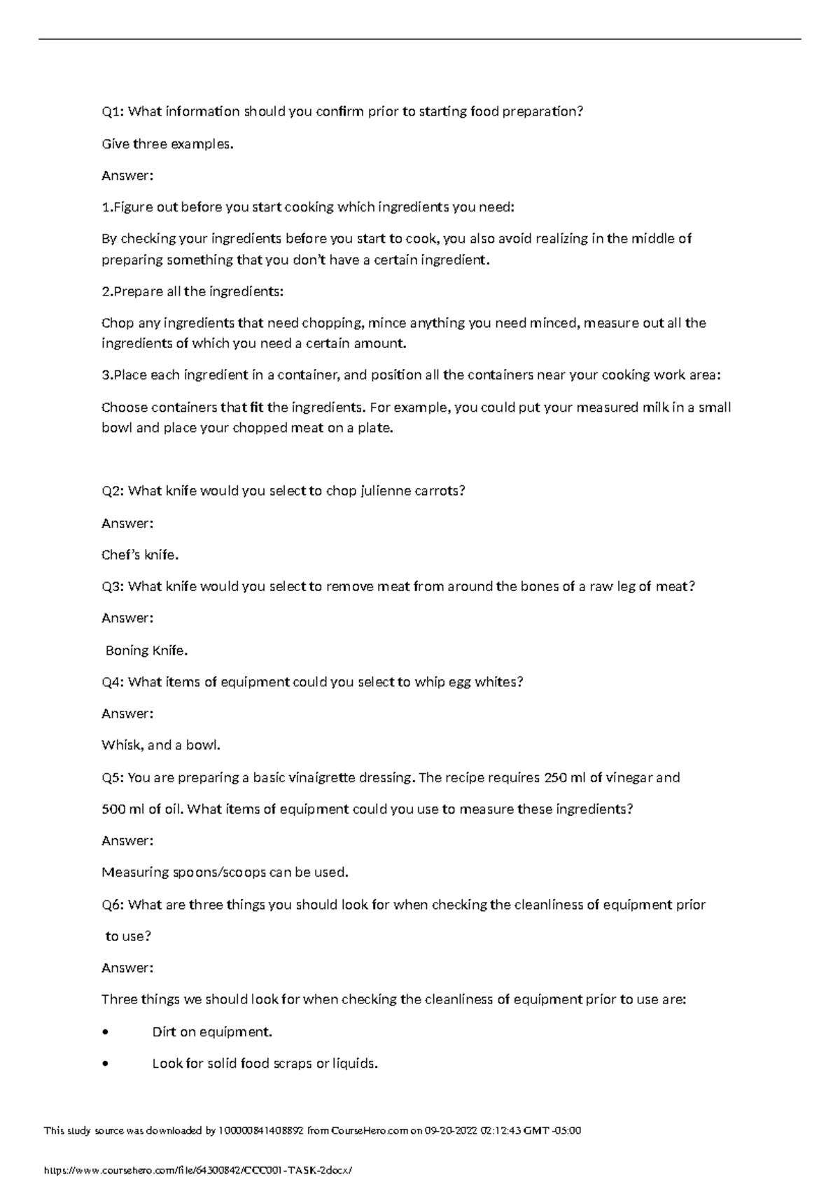 CCC001 TASK 2 Good work Q1 What information should you confirm