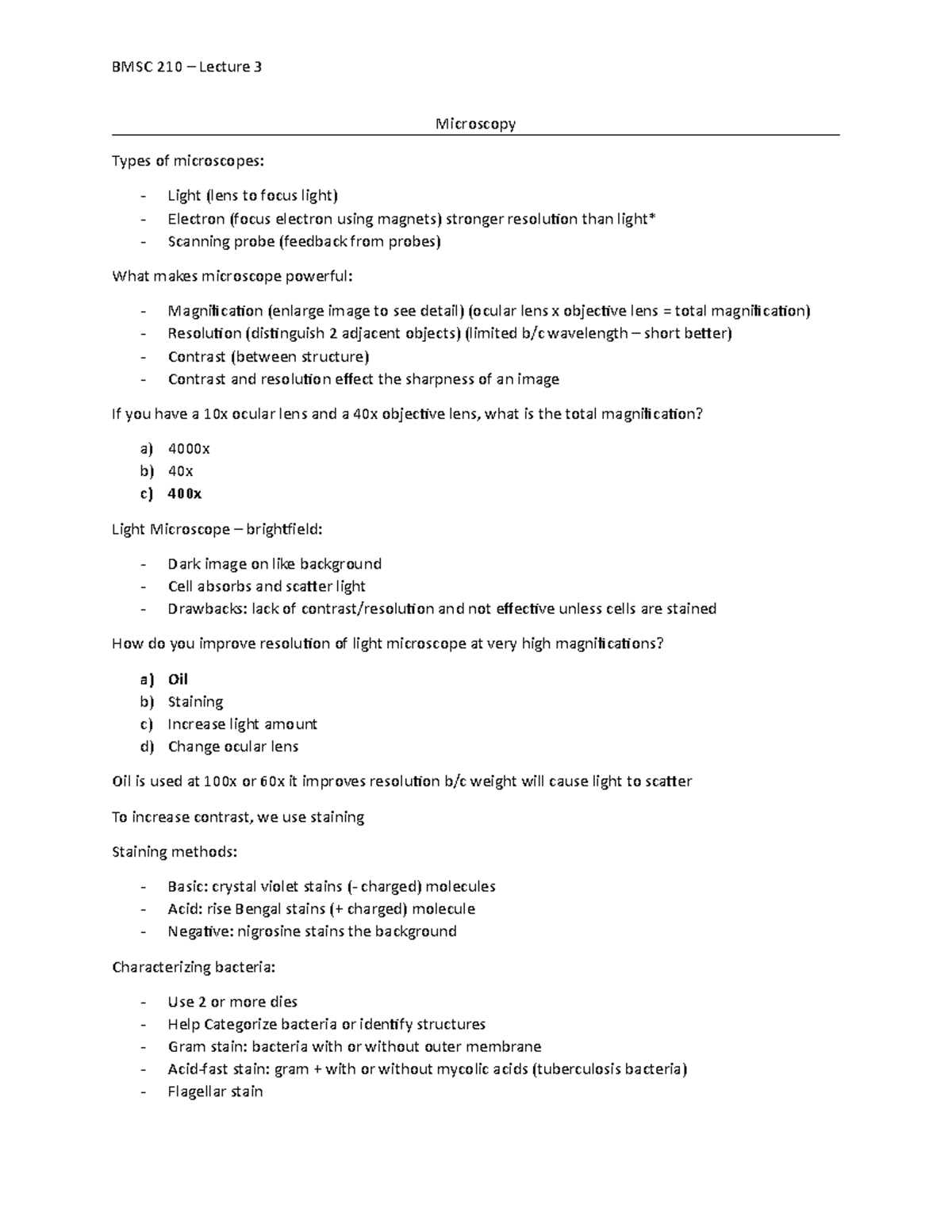 3 Microscopy General Bmsc 210 Lecture 3 Microscopy Types Of Microscopes Light Lens To 3 Microscopy General Bmsc 210 Lecture 3 Microscopy Types Of Microscopes Light Lens To