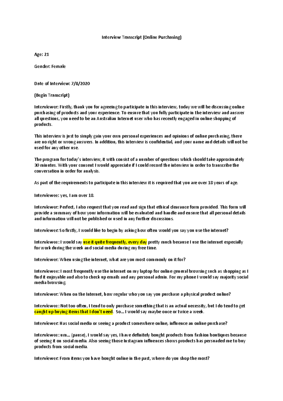 ( Final) Interview Transcripts Thematic Analysis - Interview Transcript ...