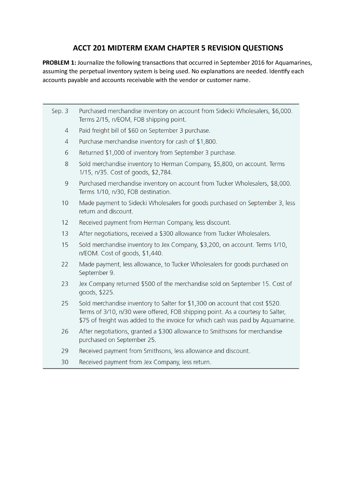 accounting 201 chapter 5 homework answers