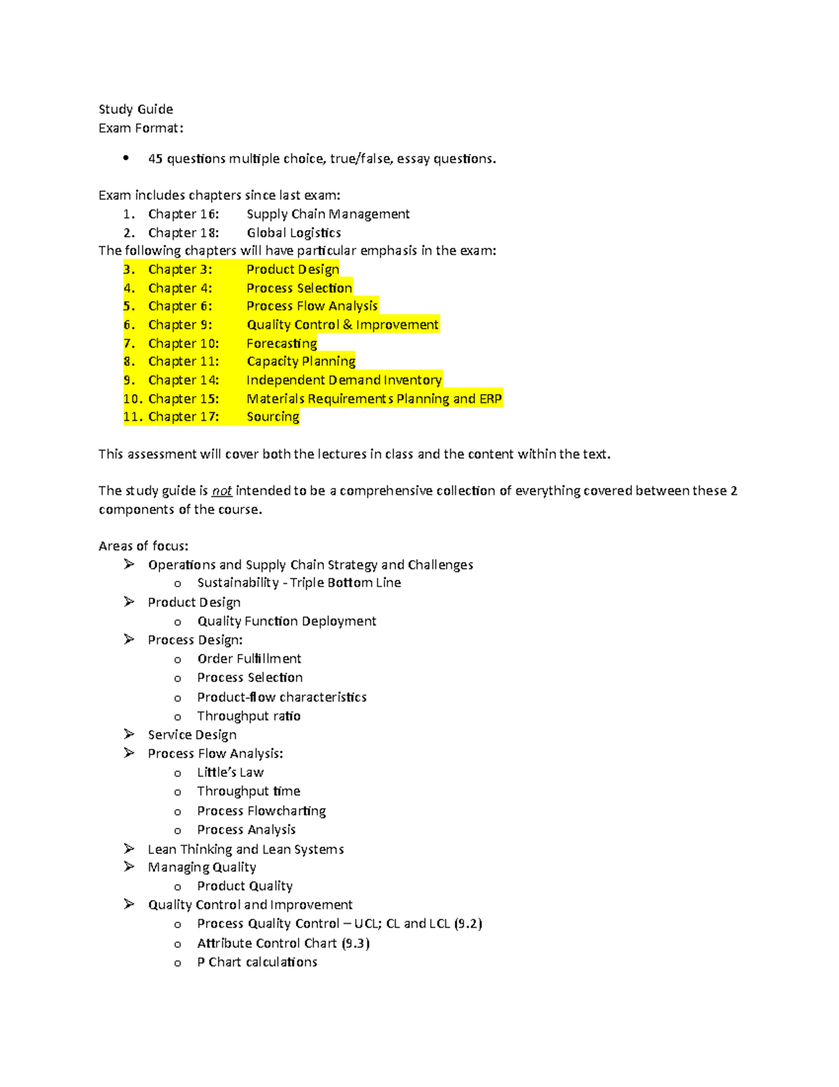 Final study guide - Study Guide Exam Format: 45 questions multiple ...