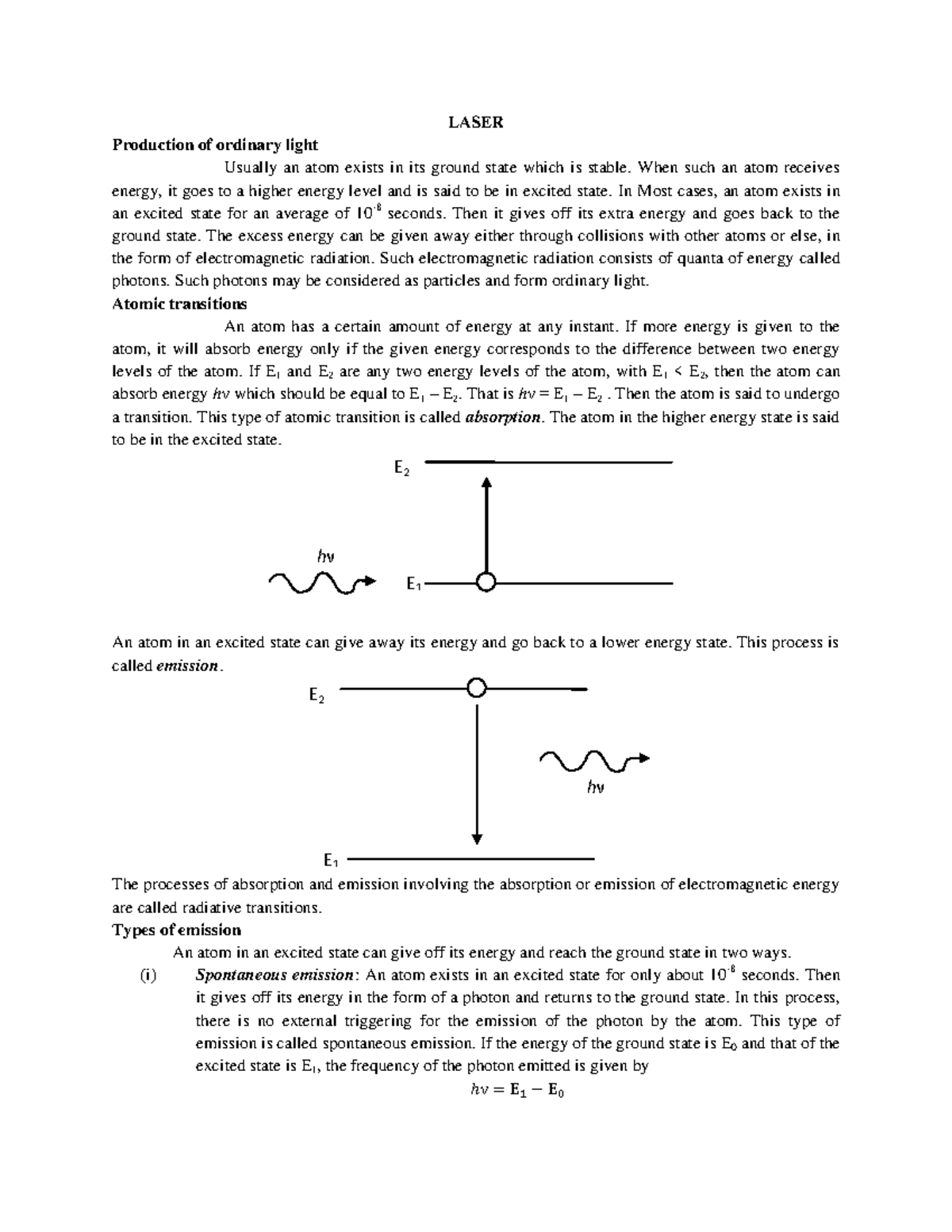 Laser - It is a lecture note - LASER Production of ordinary light ...