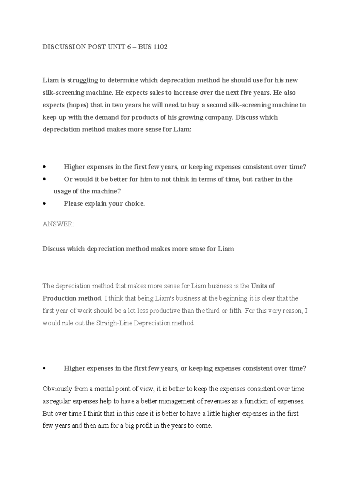 Discussion Post UNIT 6 - BUS 1102 - DISCUSSION POST UNIT 6 – BUS 1102 ...