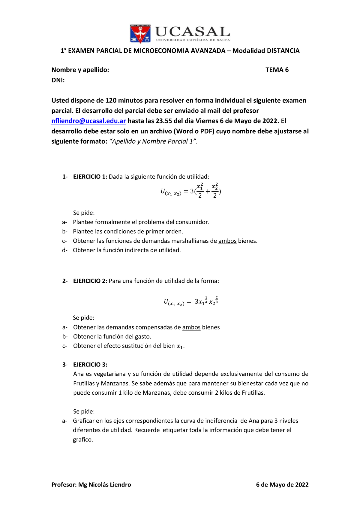 Parcial 1 MA Distancia. DNI 4 Y 5 - 1∞ EXAMEN PARCIAL DE MICROECONOMIA ...