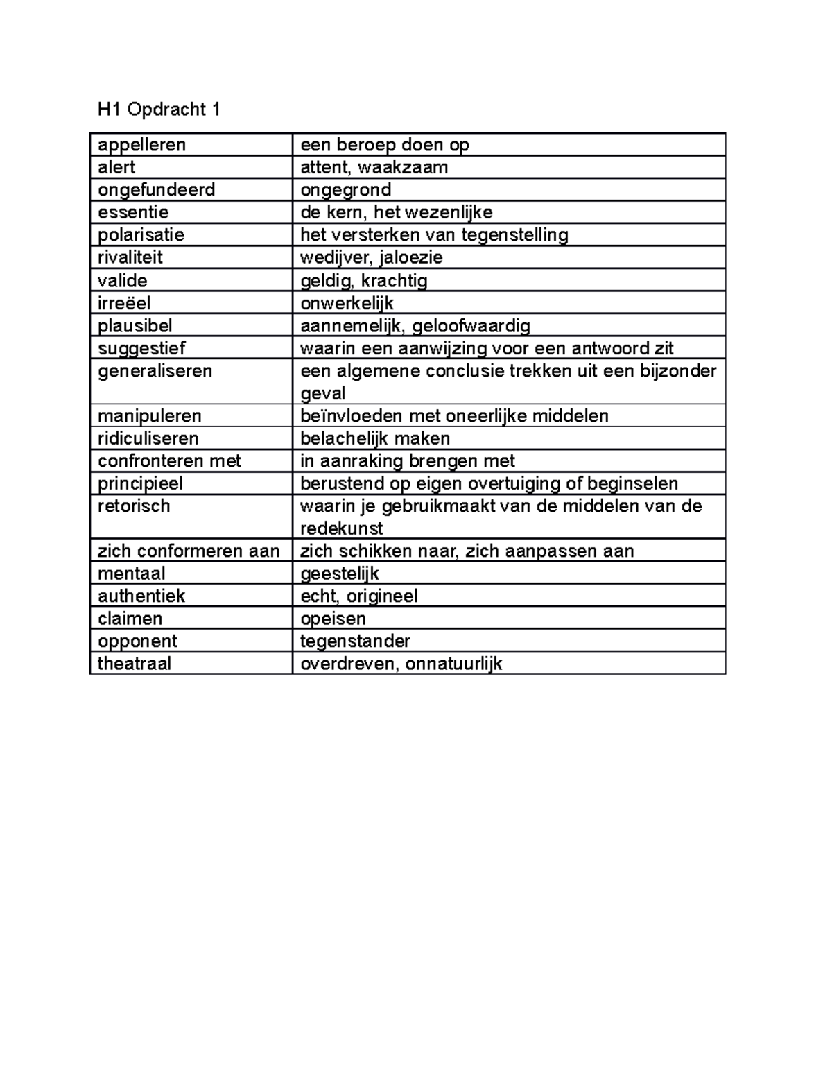 Woordenschat Antwoorden Hoofdstuk 1 Opdracht 1 - H1 Opdracht 1 ...