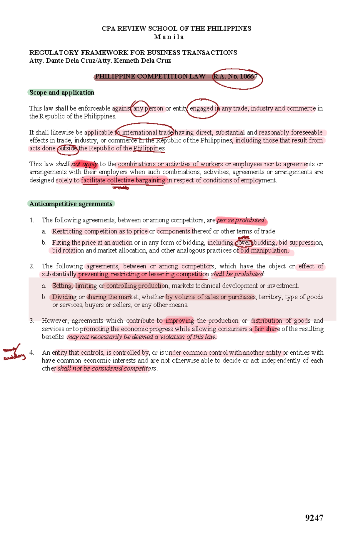 Philippine Competition Law R A Cpa Review School Of The Philippines M