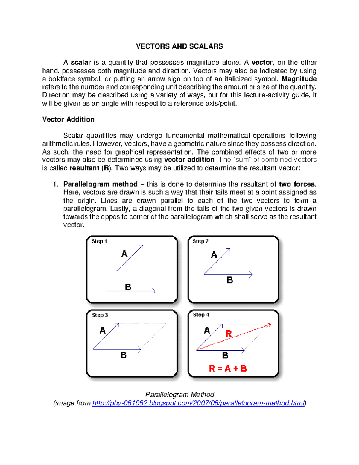 Lecture 3 - Vector and Scalar Quantities - VECTORS AND SCALARS A scalar ...