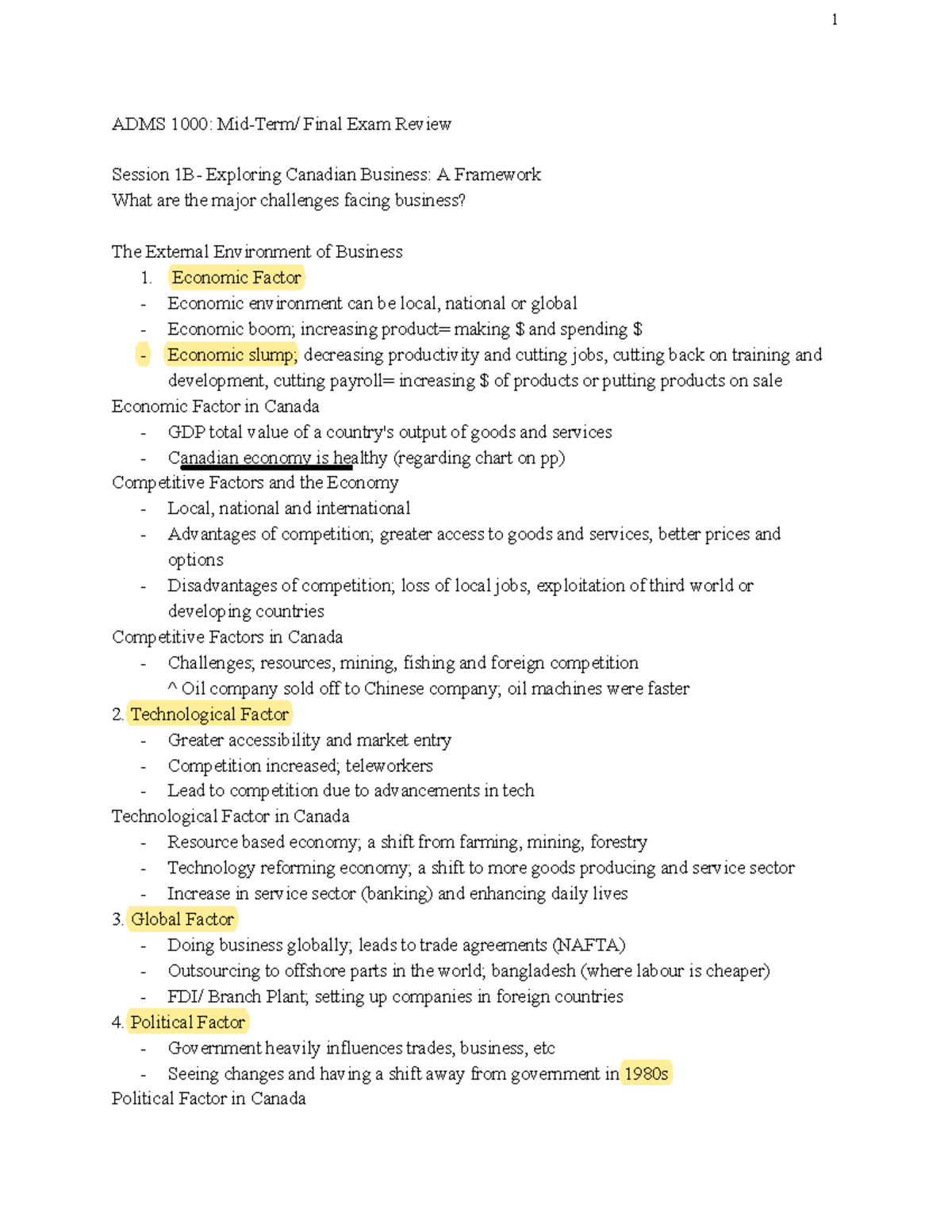 ADMS 1000 Midterm Review - Google Docs - ADMS Final Exam Exploring ...
