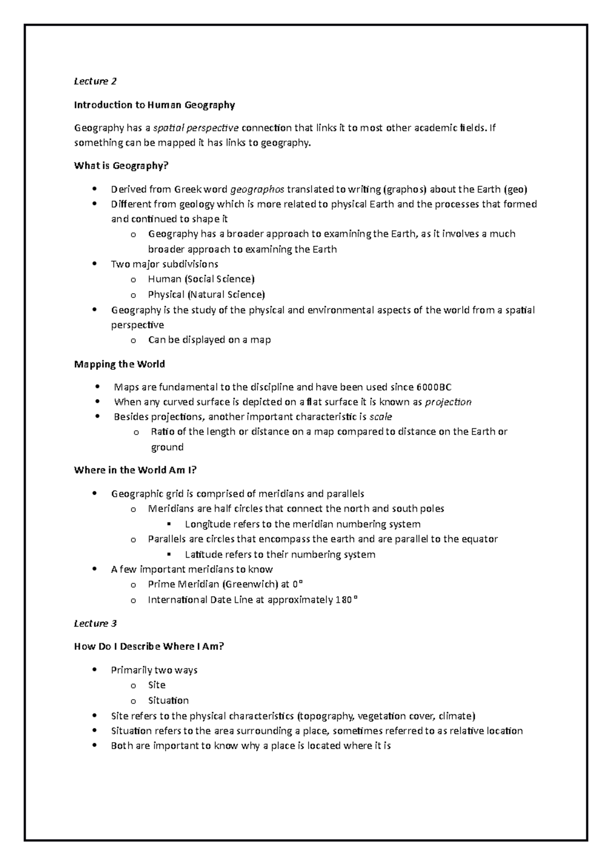 Textbook Notes S1 - Lecture 2 Introduction to Human Geography Geography ...