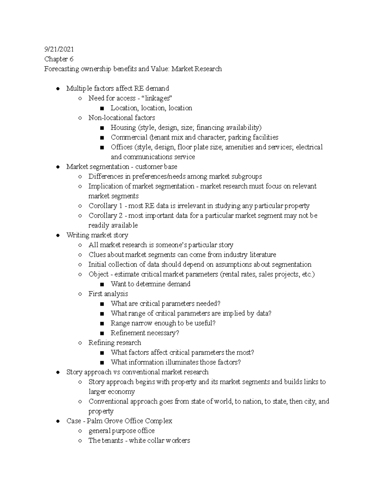 RES Week 5 Notes market research in real estate how to forecast the