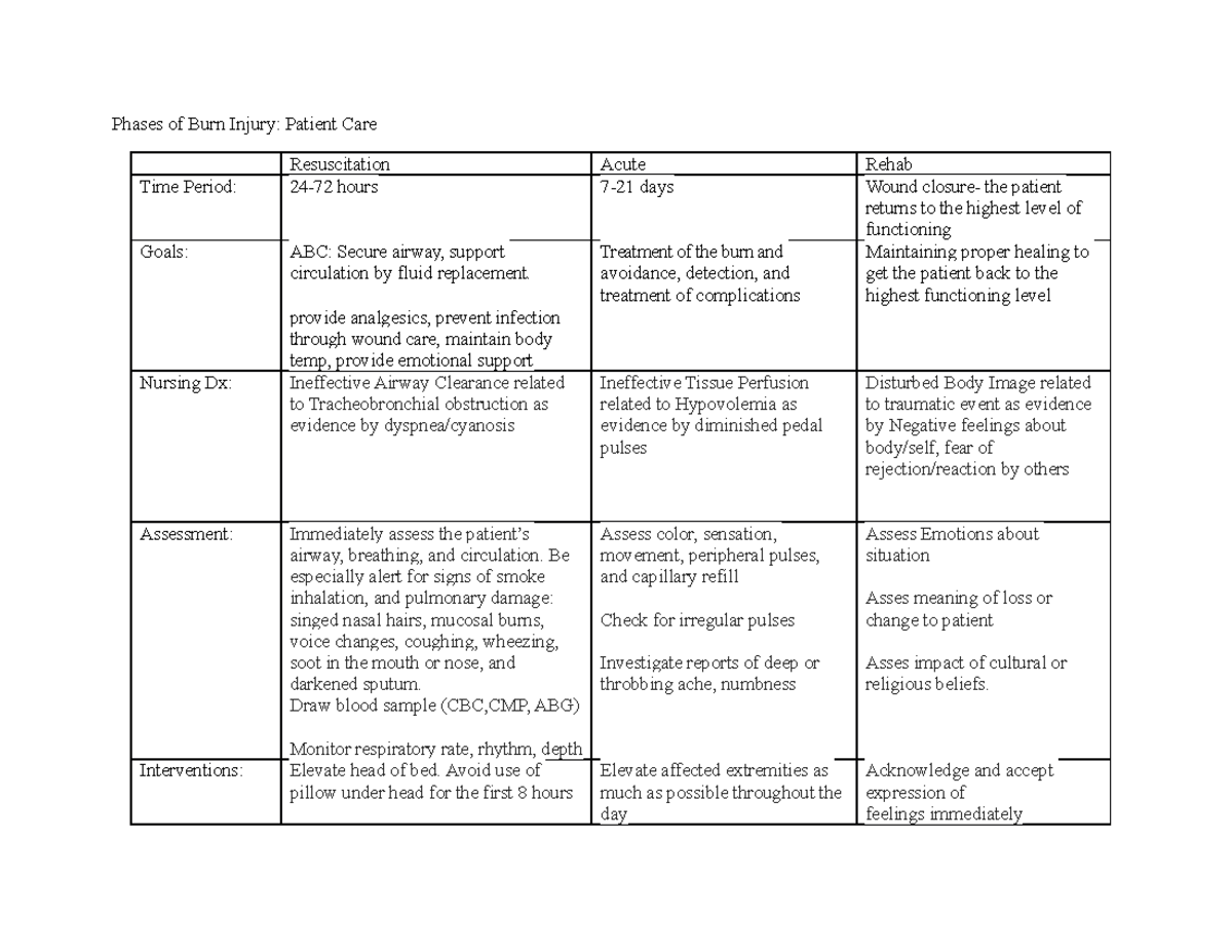 NUR2790 Phases of Burn Injury Phases of Burn Injury Patient Care