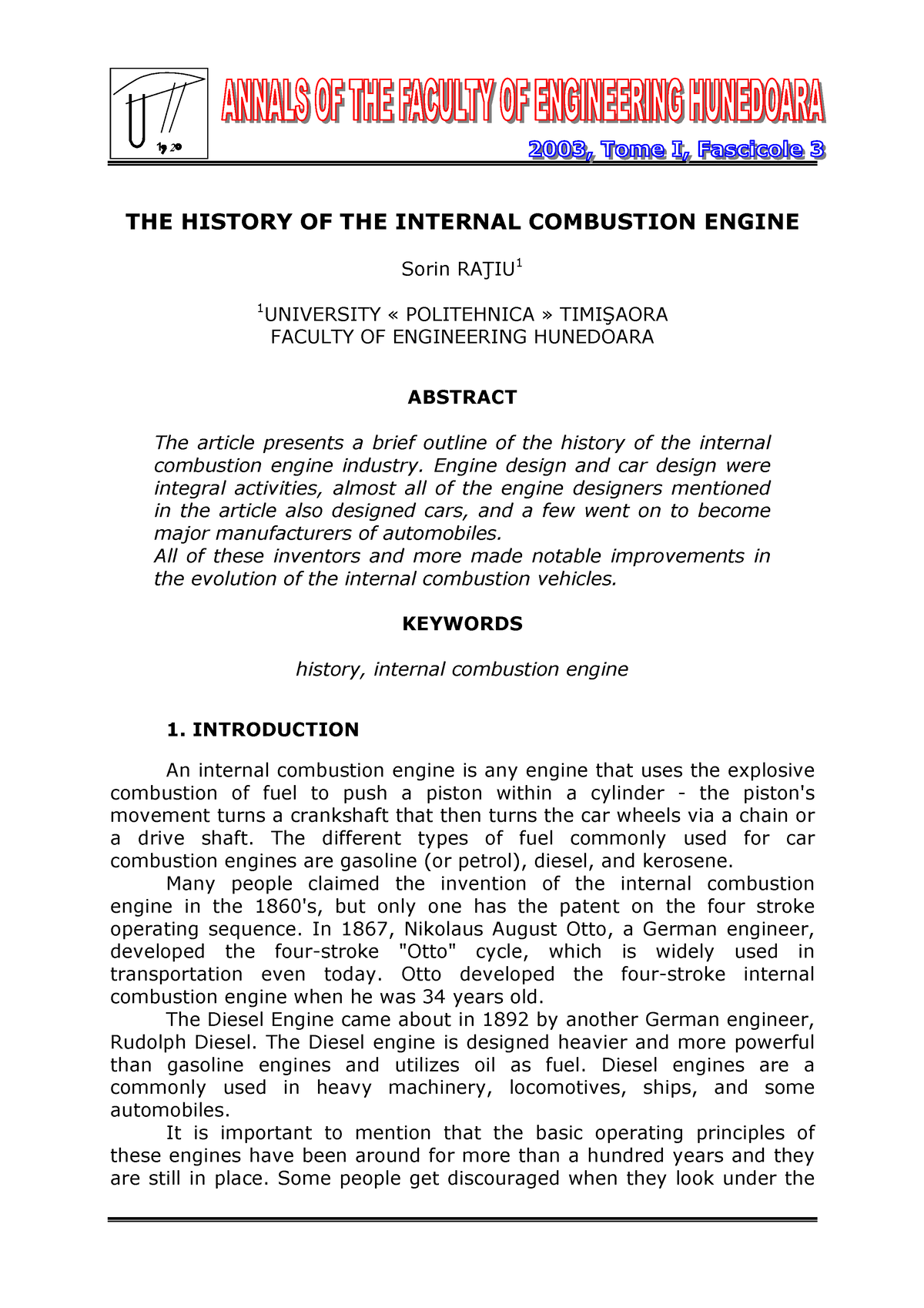 THE History OF THE Internal Combustion E - 1 2 THE HISTORY OF THE ...