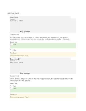 CS 1101 Graded-Quiz Unit 3 - Graded Quiz Unit 3 Question 1 Correct Mark ...