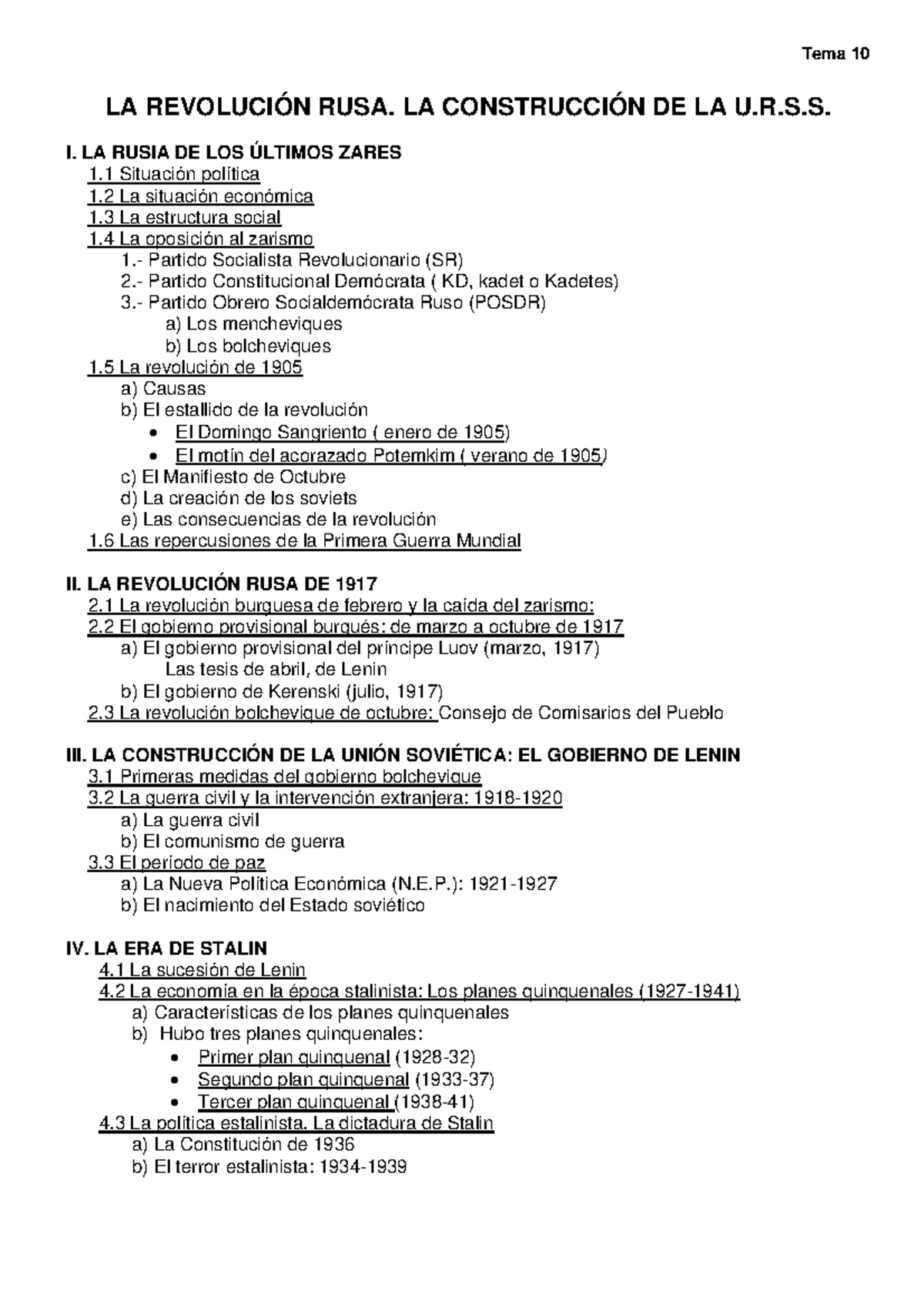 10 LA Revolución RUSA - Tema 10 LA REVOLUCIÓN RUSA. LA CONSTRUCCIÓN DE ...