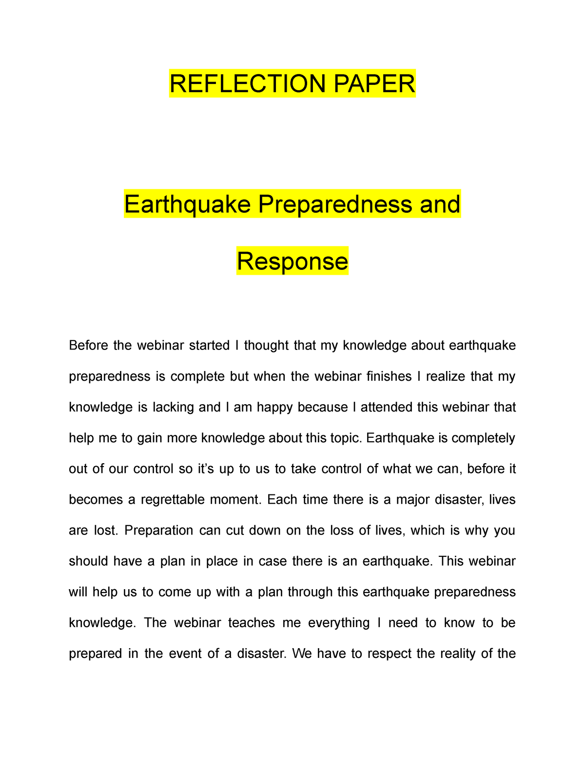 earthquake preparedness research paper