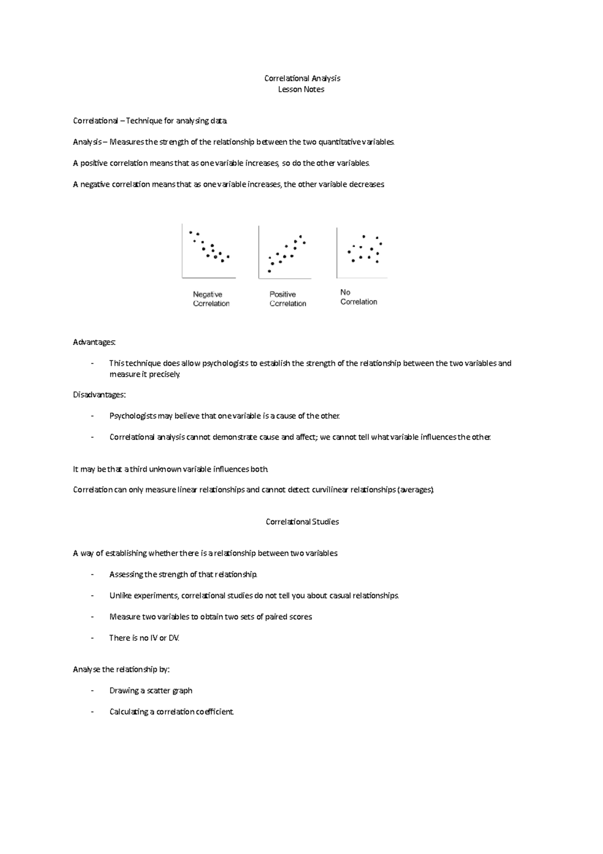 Correlational analysis Correlational Analysis Lesson Notes