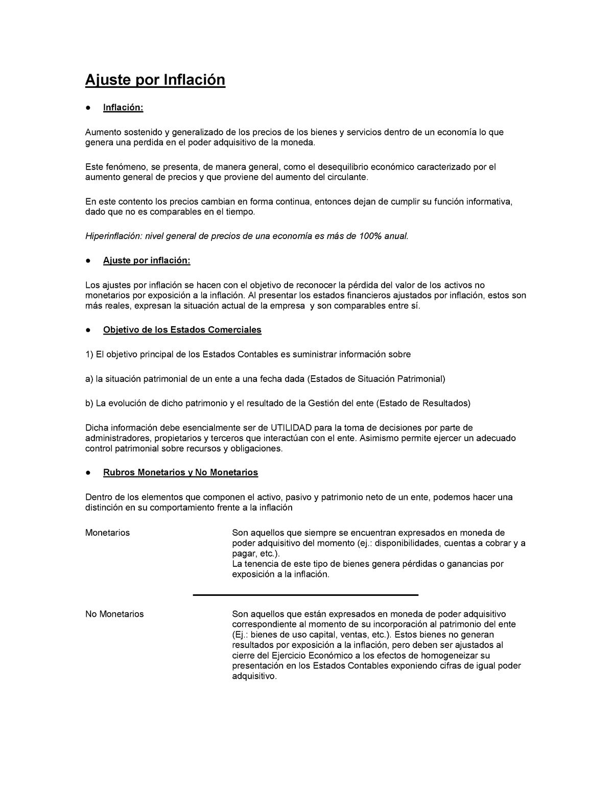 Ajuste por inflacion, material clase - Ajuste por Inflación ○ Inflación:  Aumento sostenido y - Studocu