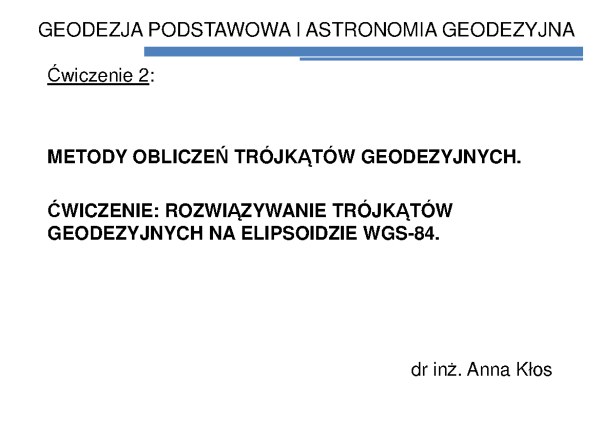 Ćwiczenie 2 Teoria - Geodezja Podstawowa I Astronomia Geodezyjna - WAT ...