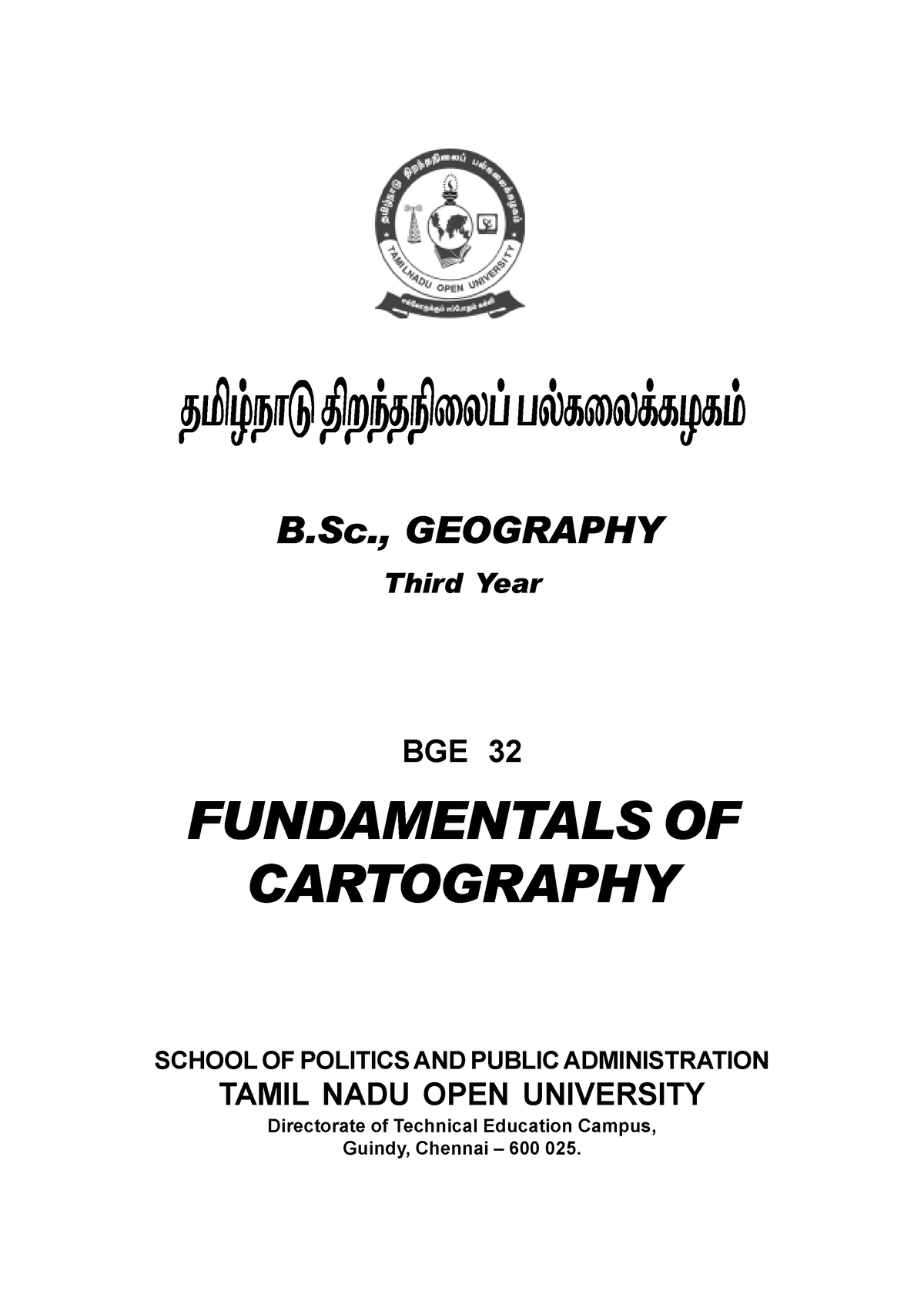 BGE-32 Final - BGE - B., GEOGRAPHY Third Year BGE 32 FUNDAMENTALS OF ...