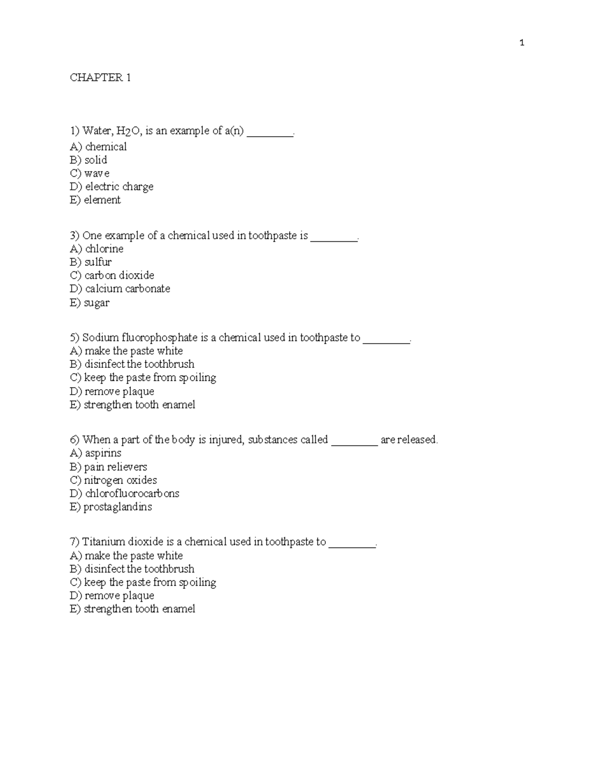 Chapter 1 Practi CE - CHAPTER 1 Water, H 2 O, is an example of a(n ...