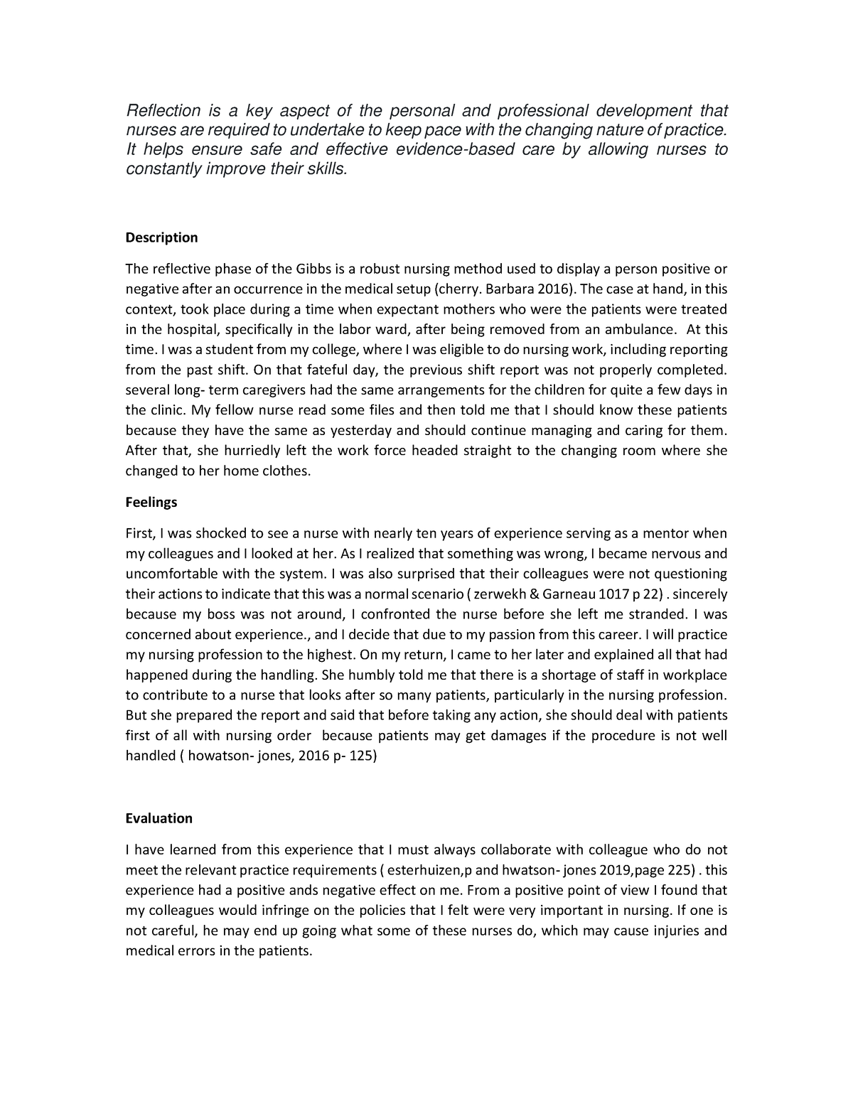 example of a gibbs reflective essay
