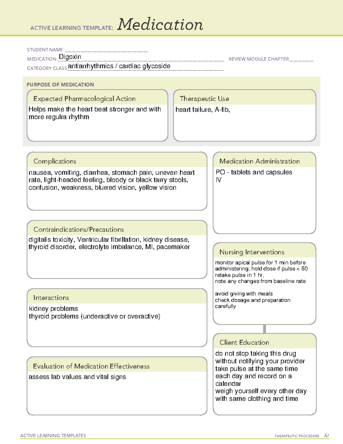 Medication form - Digoxin - AH Clinical 3 (2) - ACTIVE LEARNING ...