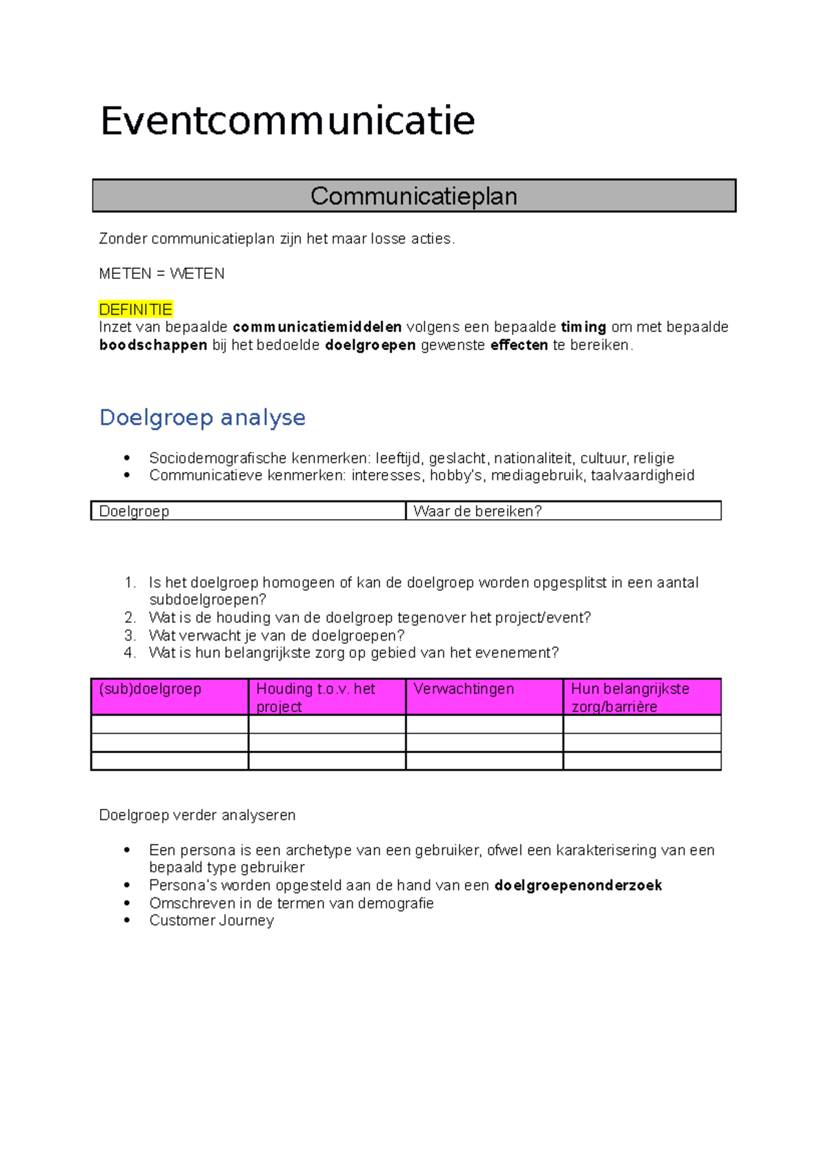 Eventcommunicatie  Samenvatting Eventmanagement  Eventcommunicatie