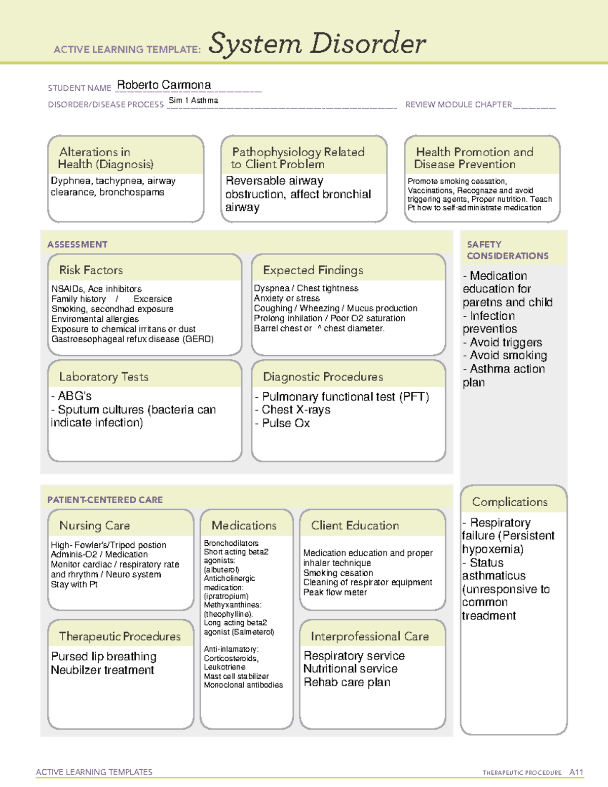 System Disorder Asthma - ACTIVE LEARNING TEMPLATES THERAPEUTIC ...