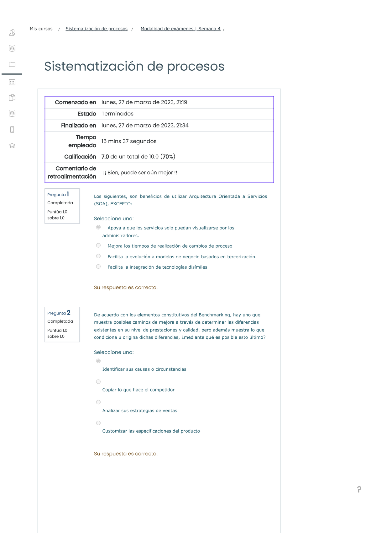 Modalidad De Exámenes Semana 4 Revisión Del Intento - Sistematización ...