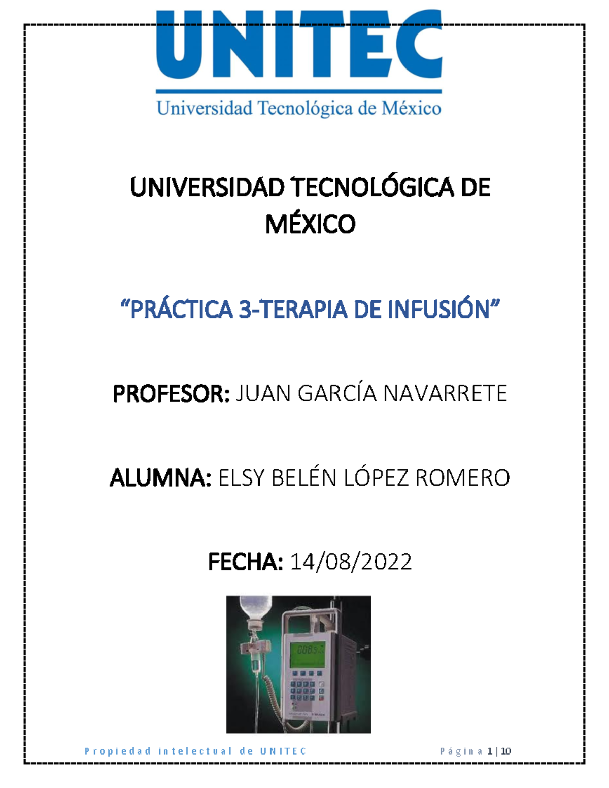 Practica 3 Terapia DE Infusion - UNIVERSIDAD TECNOL”GICA DE M..