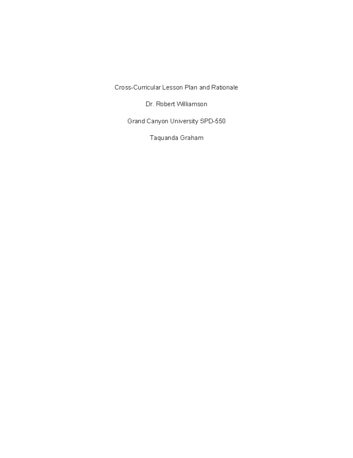 Graham Cross-Curricular Lesson Plan and Rationale - Cross-Curricular ...
