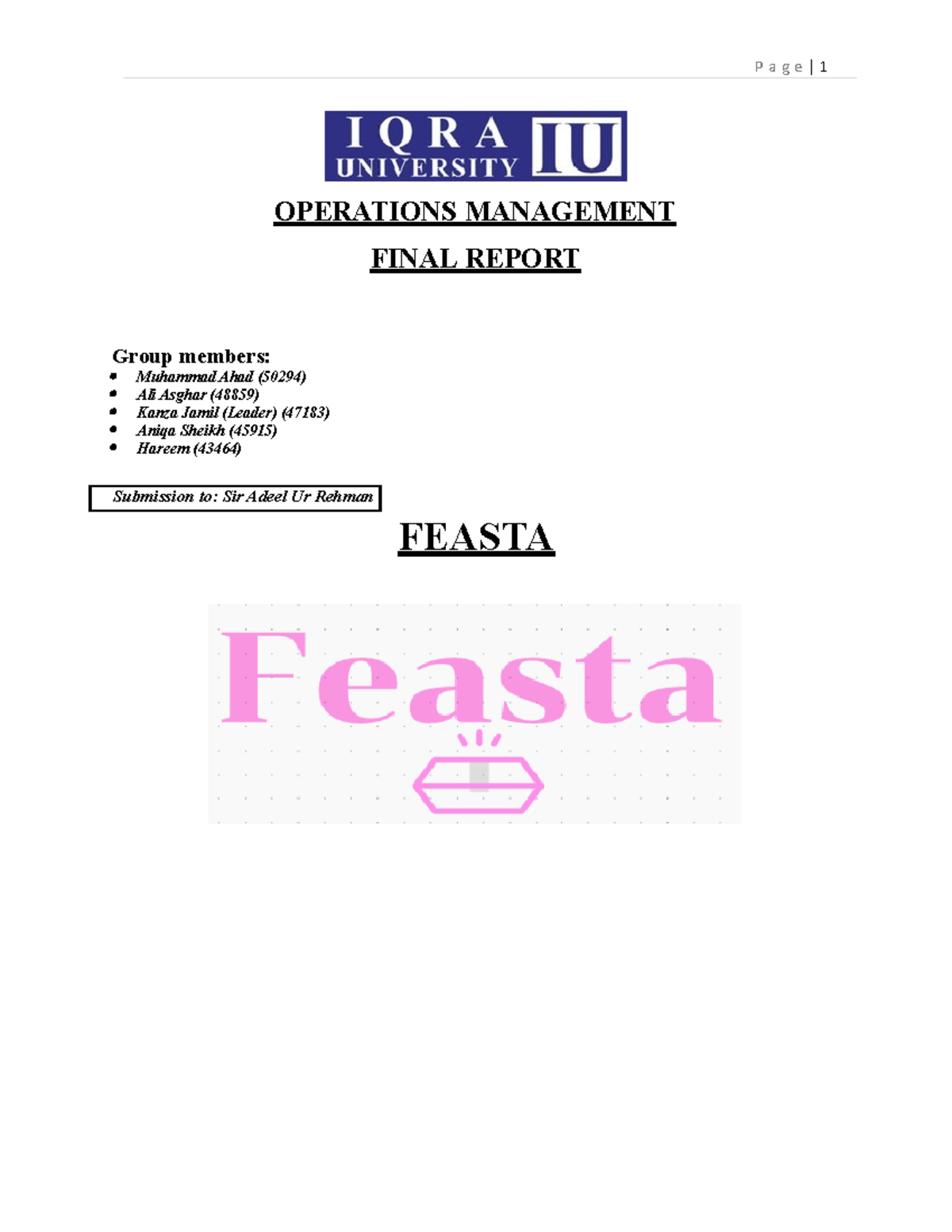 Final Report-Feasta Operation Management Fall 21 - P a g e | 1 ...