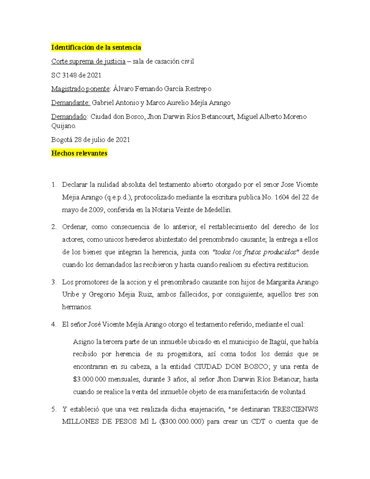 SC 3148 Del 2021 - Azazazaz - Identificación De La Sentencia Corte ...