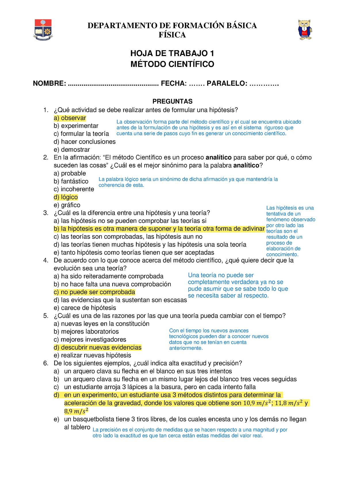 Hoja De Trabajo 01 - Método Científico - Fundamentos De Fisica - EPN ...