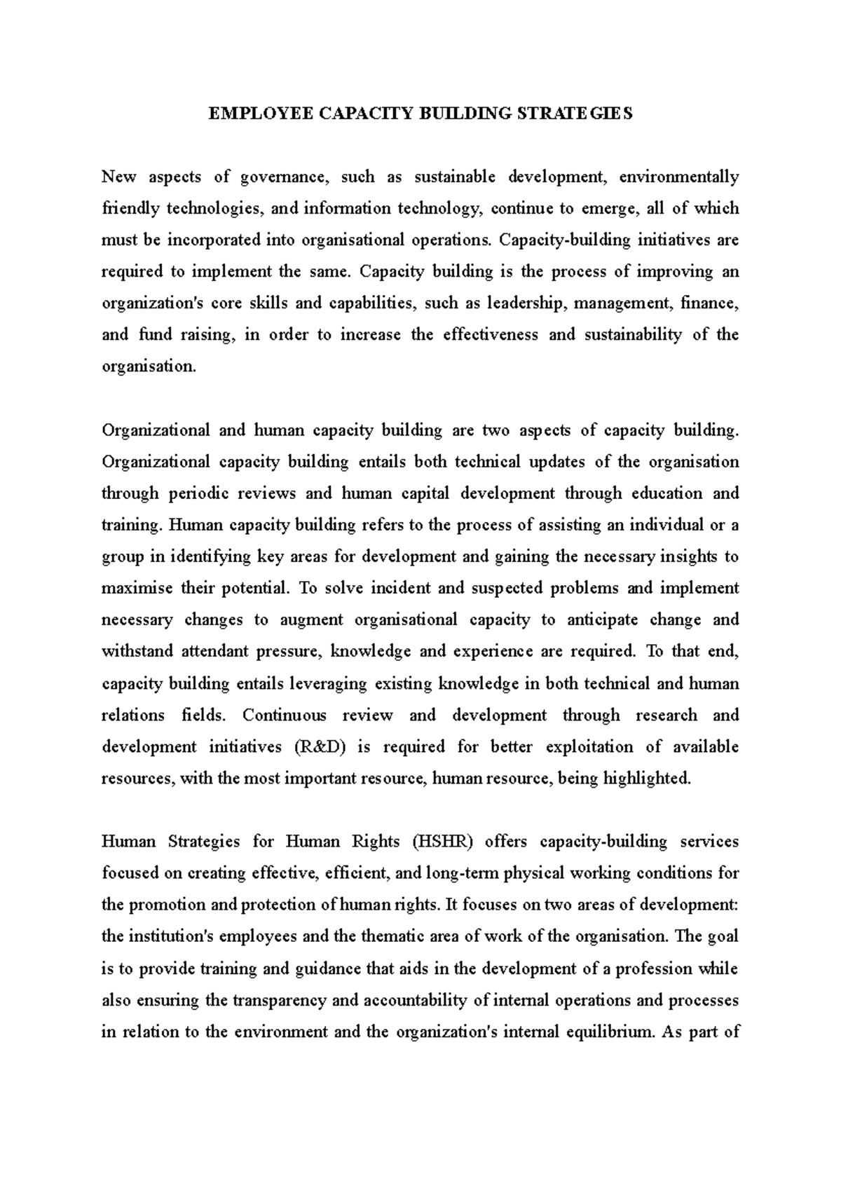 essay on capacity building